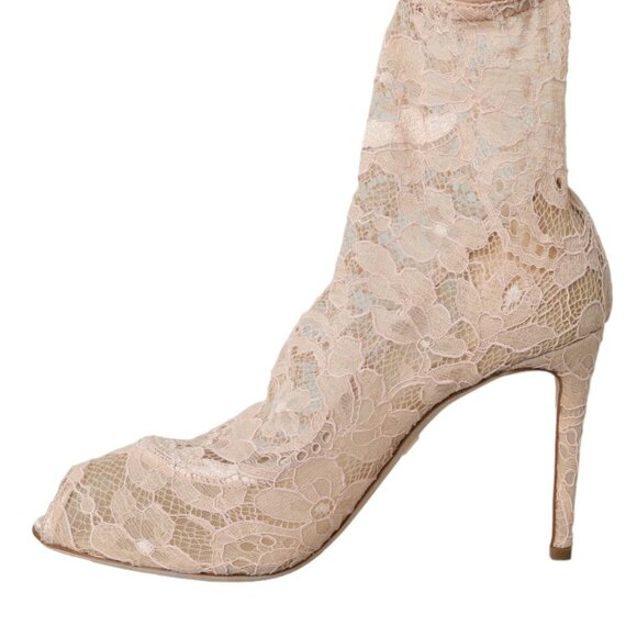 Dolce & Gabbana Beige Stretch Taormina Lace Boots Shoes/EU40.5/US10/Beige - Picture 6 of 6